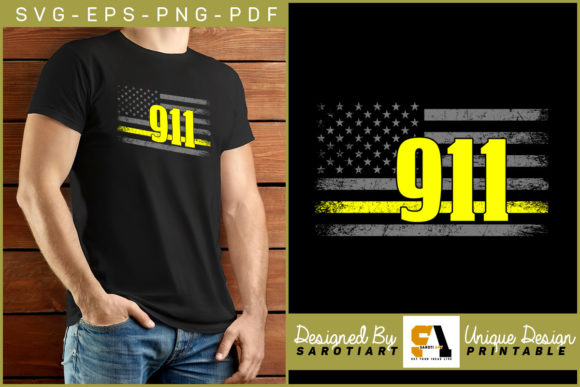 911 Dispatcher with USA Flag Yellow Line Graphics