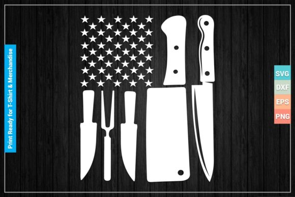 American Flag Kitchen Butcher Knife SVG for Crafts & Graphics