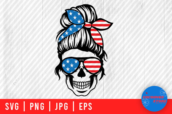 American Flag Mom Skull SVG