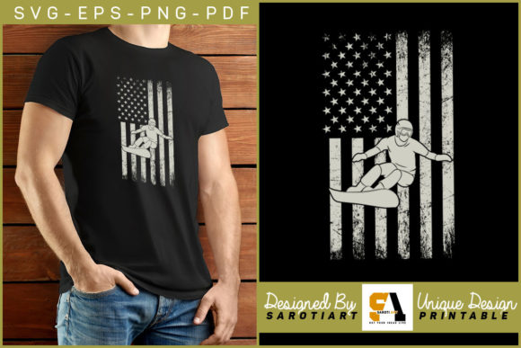 American Flag with Snowboarding Design: Graphics for Crafts & Content