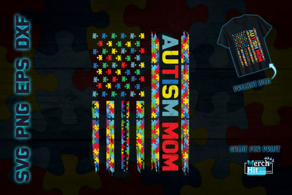 Autism Mom Distressed American Flag SVG for Crafts & Graphics