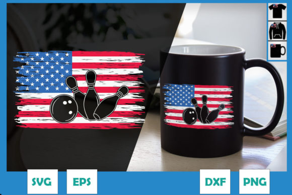 Bowling Pins USA Flag American Bowler Graphics for Crafts