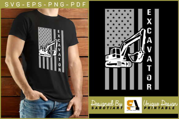 Excavator USA Flag Shirt Graphic: Crafts & Graphics