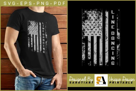 Line Dance with USA Flag Vector Design: Graphics for Crafts Brands