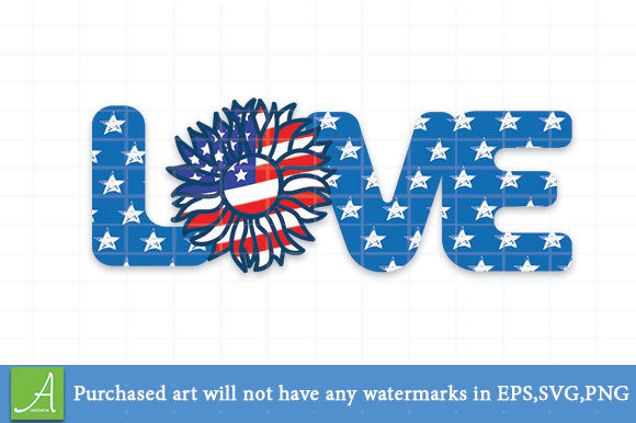 Love, America Flag & Sunflower Graphics for Crafts