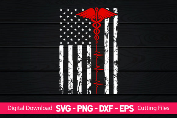 Nurse Heartbeat American Flag Graphics for Crafts
