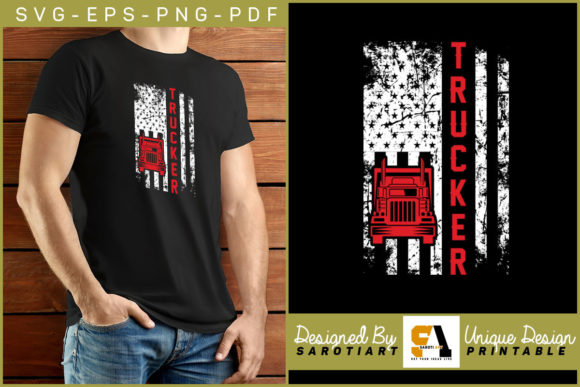 Trucker with American Flag Grunge Design: Graphics for Crafts